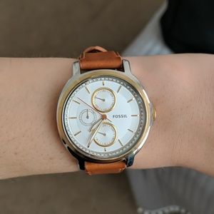 Brown leather fossil watch